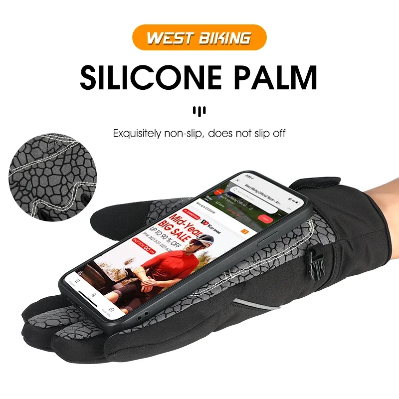 WEST BIKING Guanti da bici invernali addensare touch screen caldo uomo donna guanti da ciclismo sport corsa sci MTB bici guanti da moto 4