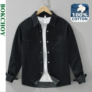 2025 Autunno Nuovo 100% cotone Vintage lavato camicia di jeans a maniche lunghe per uomo Abbigliamento colletto rovesciato Versatile streetwear CM7773 1