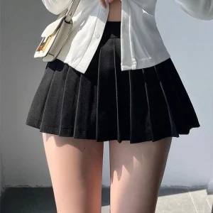Gonna a pieghe con pantaloncini Donna Sexy a vita alta irregolare Bianco Nero A-line Gyaru Tennis Extreme Minigonna Scuola 1