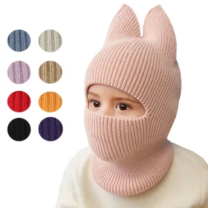 Cappelli carini per bambini Inverno Ragazzi Ragazze Orecchie di cartone animato Berretto lavorato a maglia Cappello Passamontagna Berretto di lana morbida Infantile Maschera calda Sciarpa Berretti Antivento 1