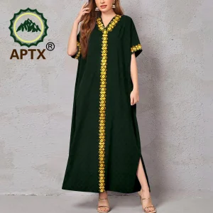 Abiti africani per le donne musulmane Abaya Jacquard allentato scollo a V manica corta abito causale matrimonio elegante abiti da donna A2326015 1