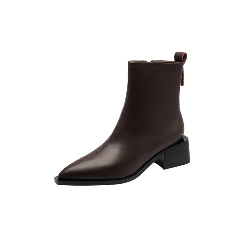 Nuovo Autunno Inverno Stivali da donna in pelle di mucca Moda Stivali da cavaliere a punta per le donne Stivali corti da donna Tacco grosso Botas Mujer 6