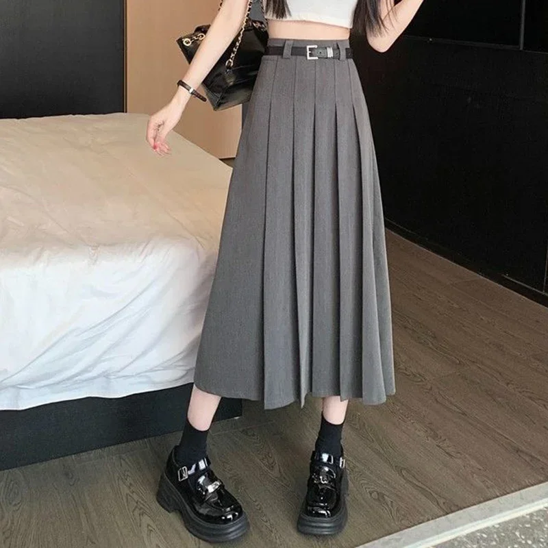 2025 Donne di estate Concise Moda JK Gonne Lady Comodo Slim Fit Abito medio-lungo Ragazze Coreano Quotidiano A-line Gonne a pieghe 1