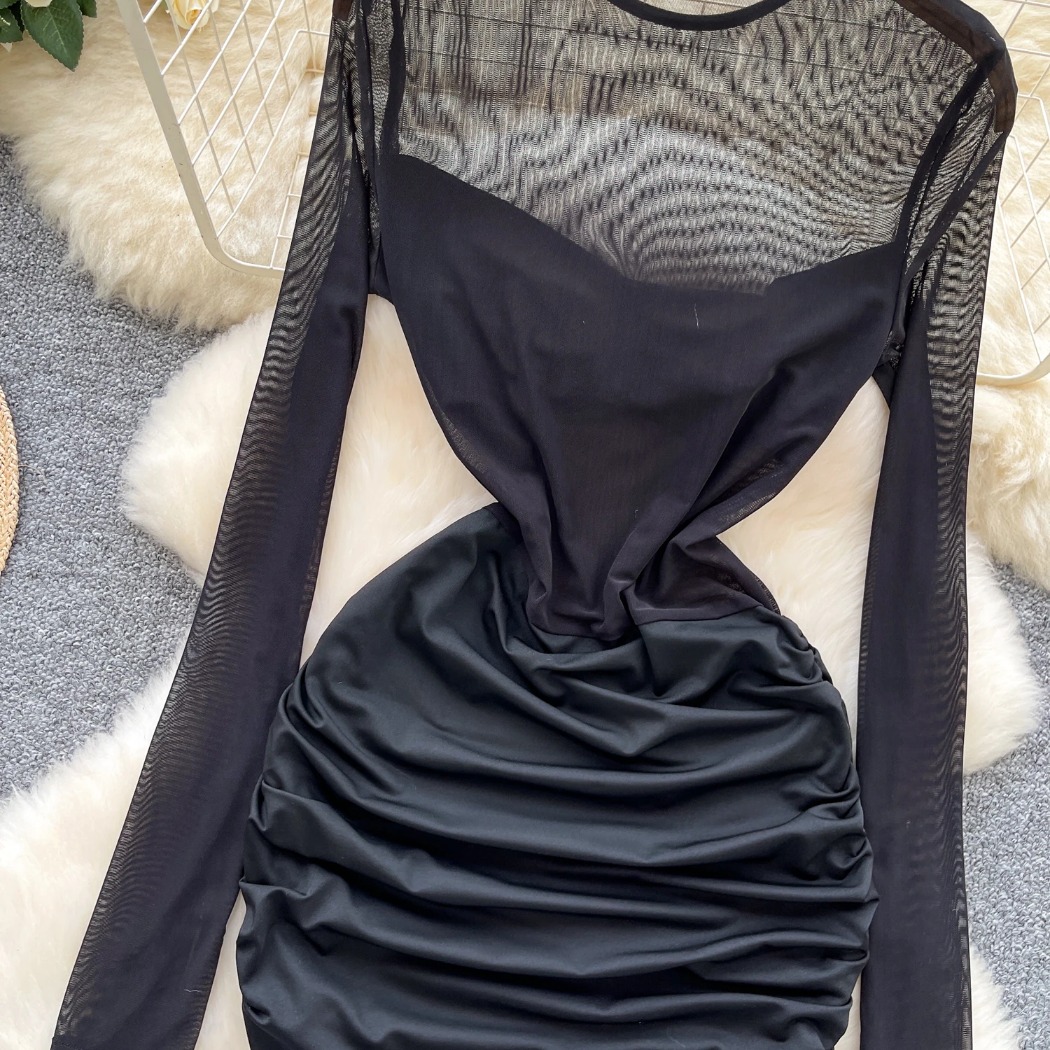 vintage Elegante abito a tubino trasparente Abiti chic Abiti da cerimonia per feste retrò alla moda da donna 3