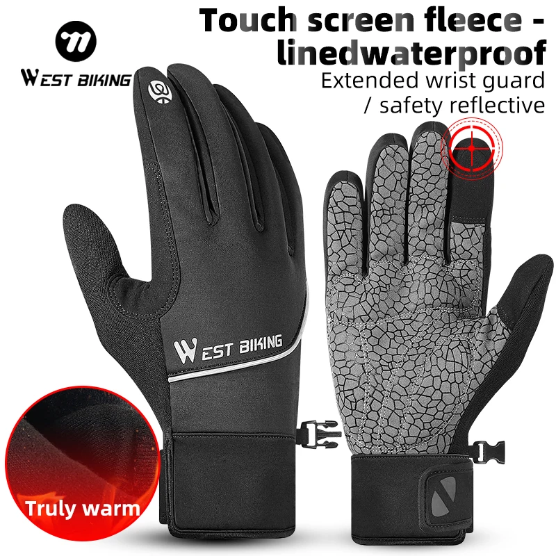 WEST BIKING Guanti da bici invernali addensare touch screen caldo uomo donna guanti da ciclismo sport corsa sci MTB bici guanti da moto 3