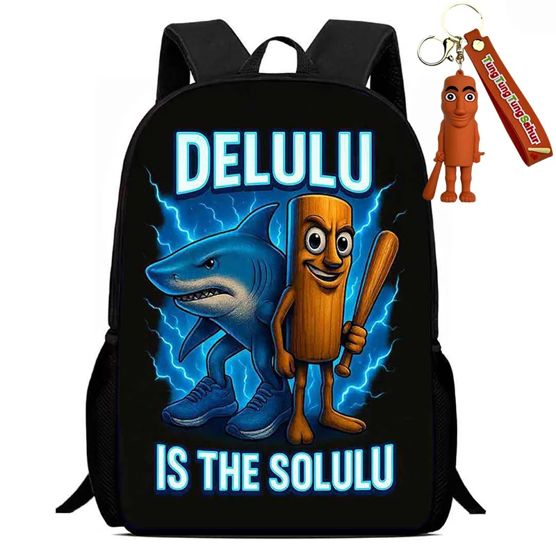 Divertente zaino da scuola italiano Brainrot Borsa da scuola impermeabile di grande capacità Elementare Tung Saur Shark per regalo per il ritorno a scuola del bambino 5