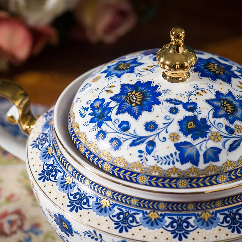 Americano Posate Piatto di Verdure Per La Casa Piatto di Riso Piatto In Ceramica Set di Porcellana di Osso Europeo Blu e Bianco Smaltato Fis 5