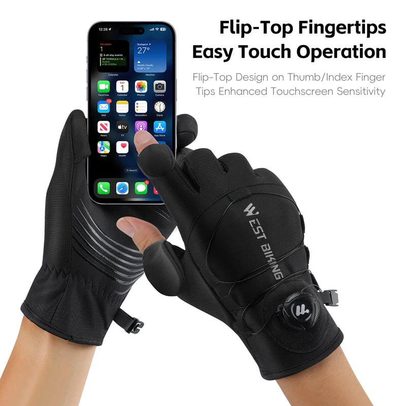 WEST BIKING Guanti da bici termici invernali in pile Guanti da ciclismo autobloccanti antivento Guanti da scooter per moto MTB idrorepellenti 5
