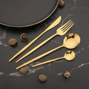Set di posate in oro Set di posate Dinnenrware in acciaio inossidabile Coltello da tavola Forchetta Cucchiaio Stoviglie per servizio domestico per 1/4/6 1