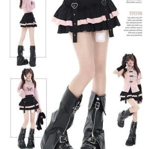 Primavera nuovo stile giapponese dolce e piccante ragazza carina per tutte le stagioni torta gonna corta mezza gonna dimagrante misto poliestere spandex 1