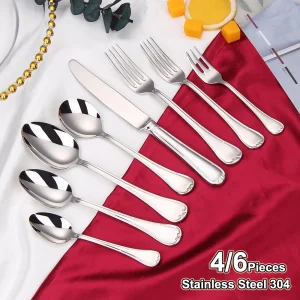 4/6 Pezzi Set di Posate Placcato Oro Acciaio Inossidabile 304 Stoviglie Specchio Elegante Coltello Forchetta Cucchiaio Sliverware Lavabile in Lavastoviglie 1