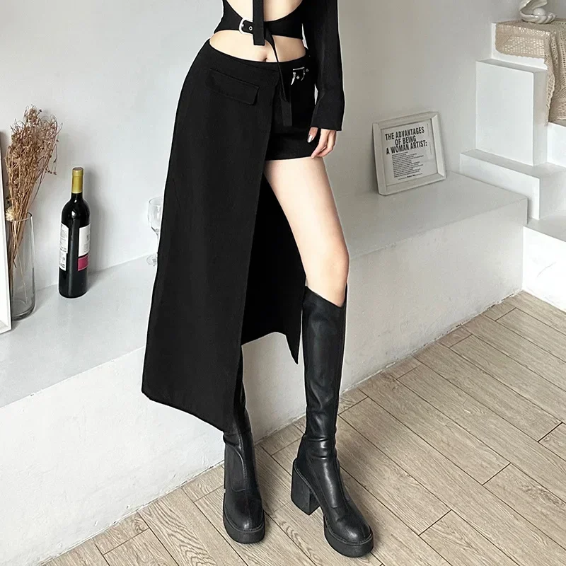 Gonne gotiche Goth Dark Techwear Patchwork Mini donne sexy Grunge Orlo irregolare Gonna cargo a vita alta Hip Hop Nero Estate 2023 2