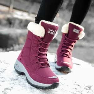 Stivali alti alla coscia da donna Stivali da neve caldi in pelliccia con plateau Scarpe invernali Slip on impermeabili da donna Comodi stivali da trekking alla caviglia per esterni 1