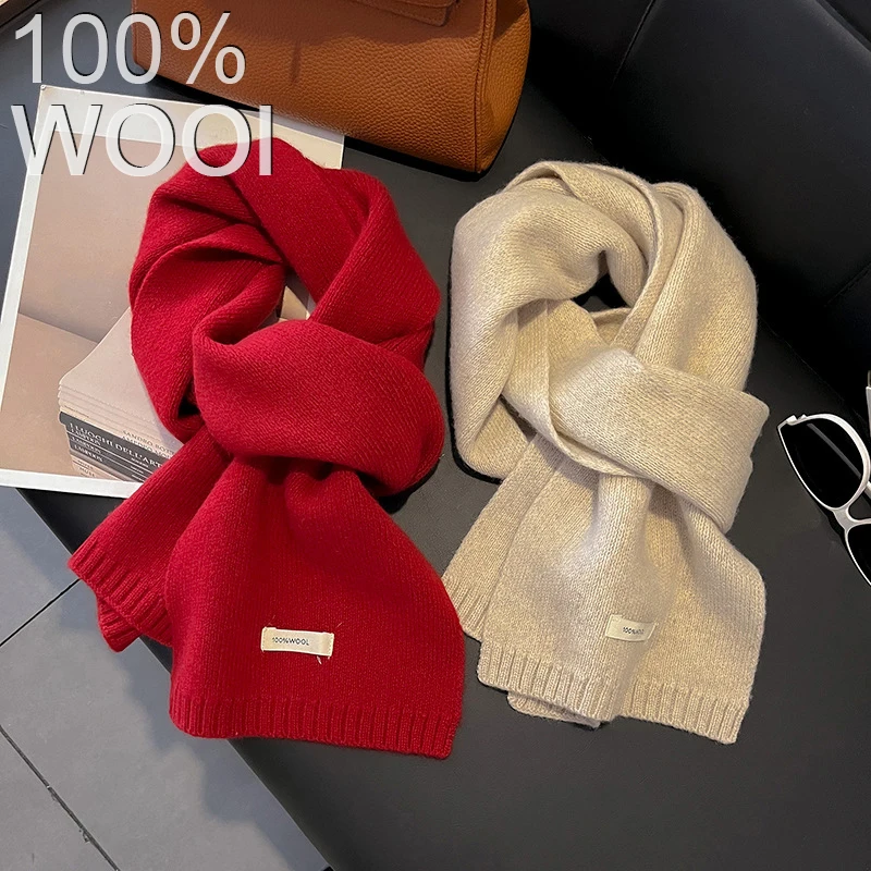 Sciarpa da donna invernale calda scialli lavorati a maglia in lana 100% marca casual fazzoletto da collo scialle in cashmere avvolgente sciarpe rosse per studenti di moda 1