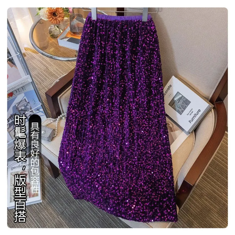 Gonna oversize vintage con paillettes scintillanti per le donne Y2k Gonne aderenti a vita alta 2025 Inizio primavera Nuovo All-match Faldas Mujer 4
