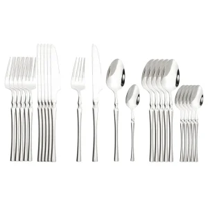 Set di posate in argento brillante Set di posate in acciaio inossidabile 4/8/16/24/32Pcs coltello da forchetta cucchiaio posate stoviglie posate da cucina 1