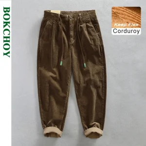 Pantaloni da uomo casual in velluto a coste nuovi classici invernali Comodi pantaloni cargo con coulisse in cotone retrò con tasche grandi AZ324 1