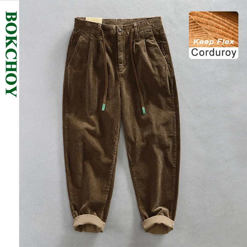 Pantaloni da uomo casual in velluto a coste nuovi classici invernali Comodi pantaloni cargo con coulisse in cotone retrò con tasche grandi AZ324 1