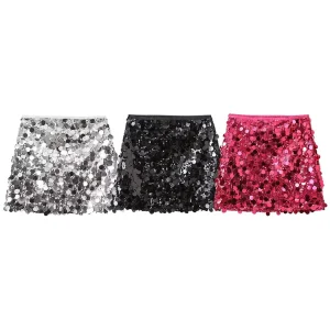 Willshela Moda donna con minigonna con cerniera laterale solida con paillettes Gonne da donna chic femminili a vita alta vintage 1
