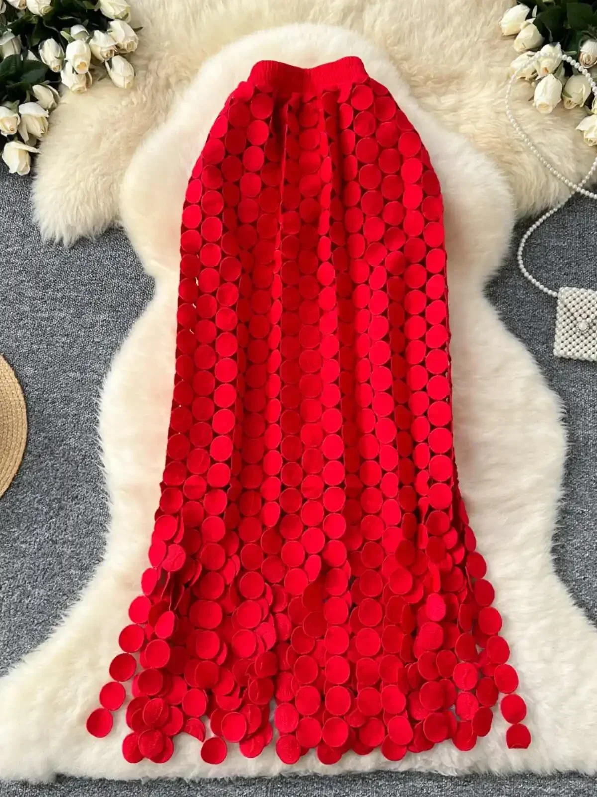 Gonna a tubino da donna scava fuori nappa a pois autunno nuova vita alta dimagrante media lunghezza dritto partito sexy gonne femminili SK008 1