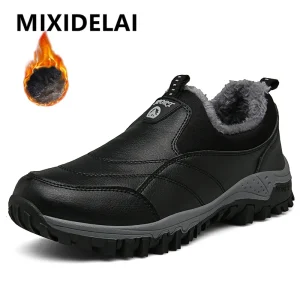 Nuovi stivali da neve da uomo invernali all'aperto Stivali da passeggio in peluche caldi Mocassini da uomo Scarpe da ufficio Escursionismo Stivali da lavoro da uomo in gomma antiscivolo 1