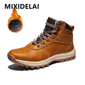 Stivali invernali da uomo super caldi Stivali da uomo di grandi dimensioni Stivali da neve in peluche di pelliccia Scarpe invernali impermeabili per uomo Stivali da esterno alti 1