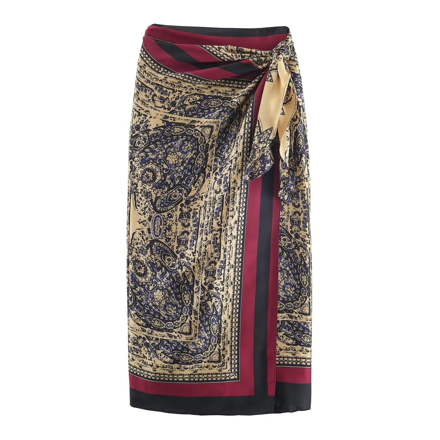 Gonne da festa con fasciatura con stampa vintage Gonne longuette divise eleganti da donna 2025 Gonne avvolte con paisley in stile vacanza con temperamento autunnale 1