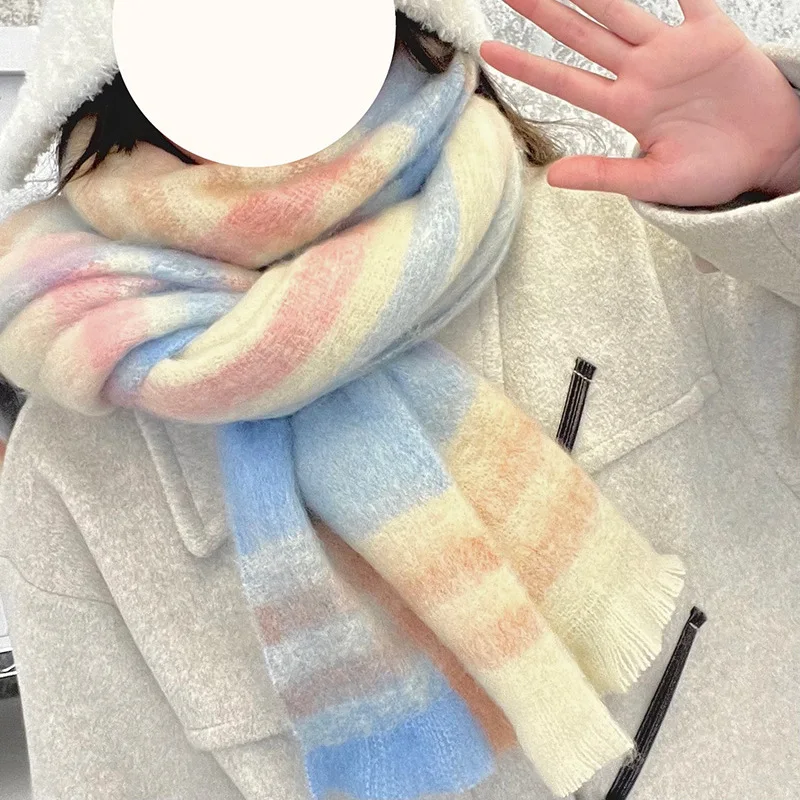 Sciarpa 1PC Cambio graduale Colore abbinato Sciarpa calda ispessita invernale Scialle in cashmere imitazione 3