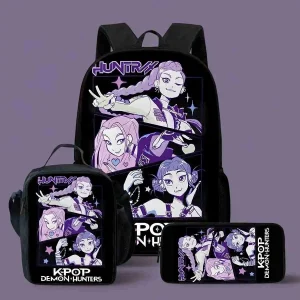 3 pezzi K-pop Demon Hunters Borse da scuola Huntrix Set per ragazze Ragazzi Scatole per matite Set di zaini con scatola per il pranzo per zaino scolastico 1