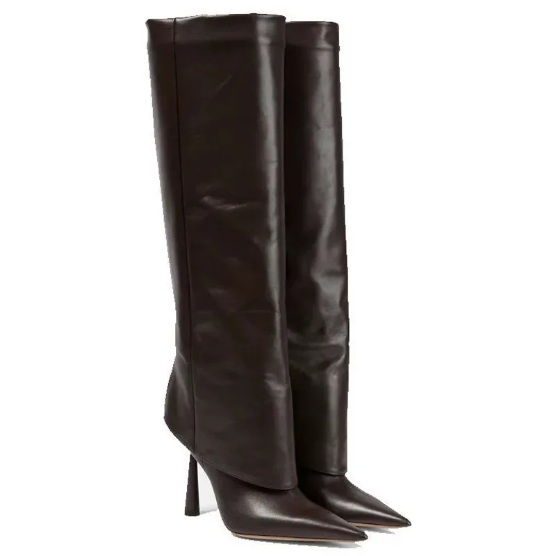 Stivali da donna con gonna a maniche a punta con motivo pietra retrò alla moda Stivali da banchetto con pantaloni larghi europei e americani di fascia alta 4