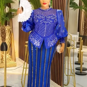 2025 Abiti da festa di lusso Donne eleganti Abito da sera da ballo di nozze Abito aderente a maniche lunghe Abito lungo con paillettes Dashiki africano 1