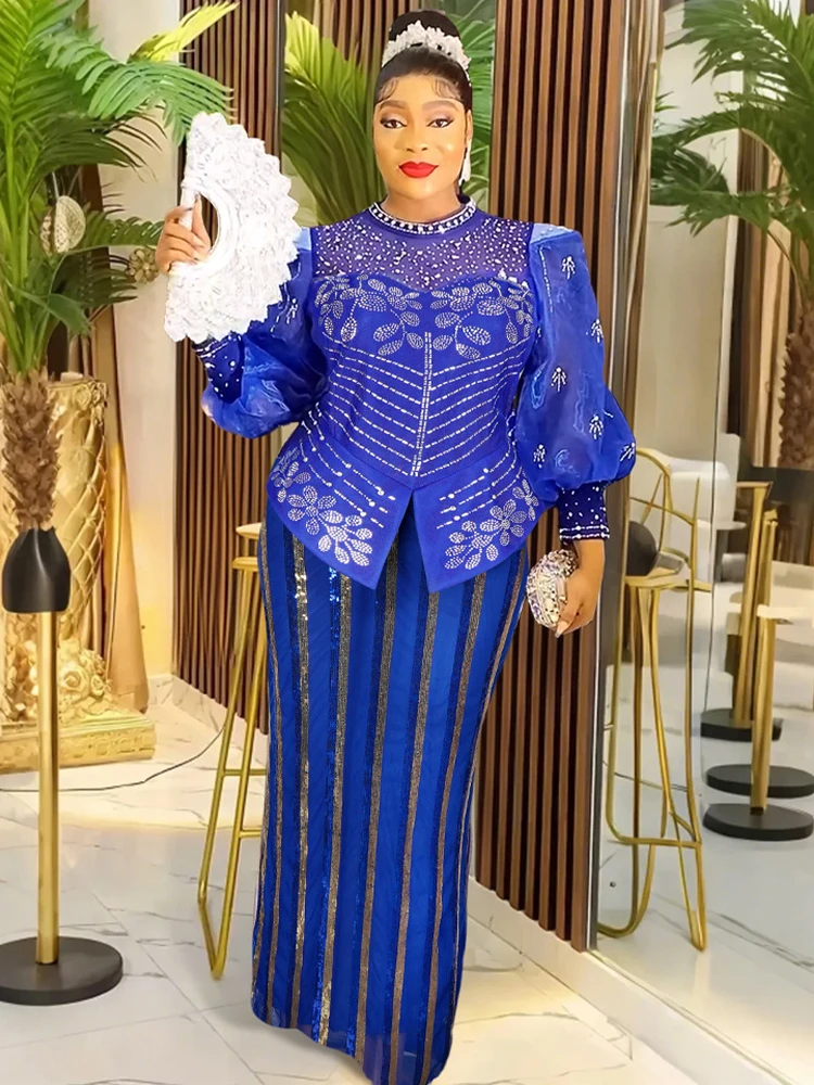 2025 Abiti da festa di lusso Donne eleganti Abito da sera da ballo di nozze Abito aderente a maniche lunghe Abito lungo con paillettes Dashiki africano 1