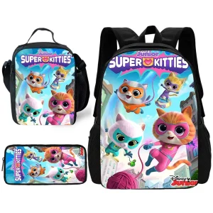 Zaino per bambini S-SuperKitties simpatico cartone animato per la scuola con borse per il pranzo, borse per matite, borse per la scuola per ragazzi e ragazze, miglior regalo 1