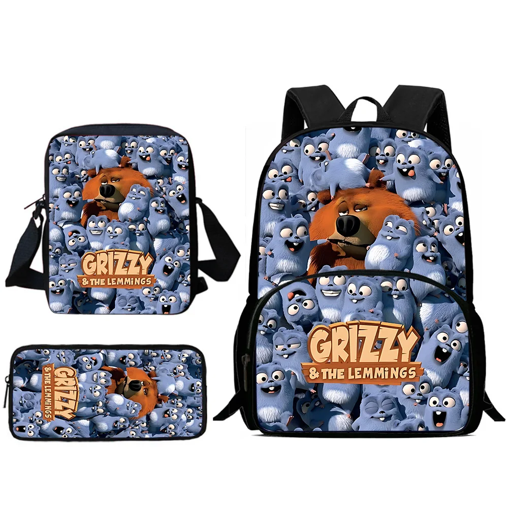 Zaini per bambini Anime Grizzy e The Lemmings Borsa a tracolla Astuccio per matite Borse da scuola di grande capacità per ragazzi e ragazze Miglior regalo 3