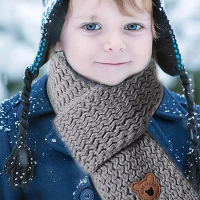 Sciarpa antivento per bambini Foderata in pile Copri collo caldo Sciarpa invernale per bambini Regalo di Natale Sciarpa da esterno per bambini unisex Coreano carino 4