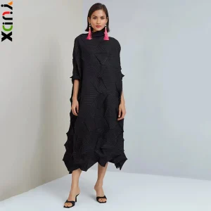 2024 Miyake rughe Design originale fatto a mano diamante rughe moda elegante allentato di media lunghezza vestito da partito primavera Best Seller 1