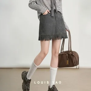 LOUIS YAO Nuove Nappe Rivetto A-line Gonna corta da donna 2025 Autunno Minigonna Gonna da donna casual alla moda e delicata 1
