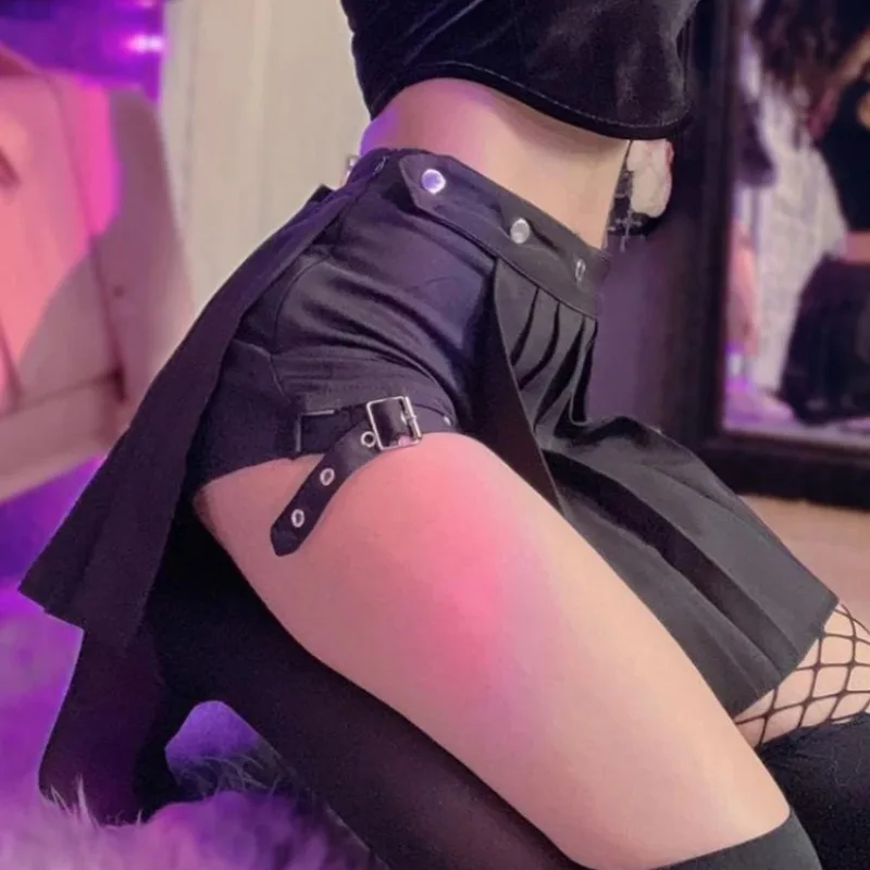 2024 Emo Alt Y2k Dark Goth Cyber Gonna Donna Streetwear Harajuku Grunge Punk Clubwear Anello per le gambe Patchwork Scava Fuori Gonna Pantaloncini 1