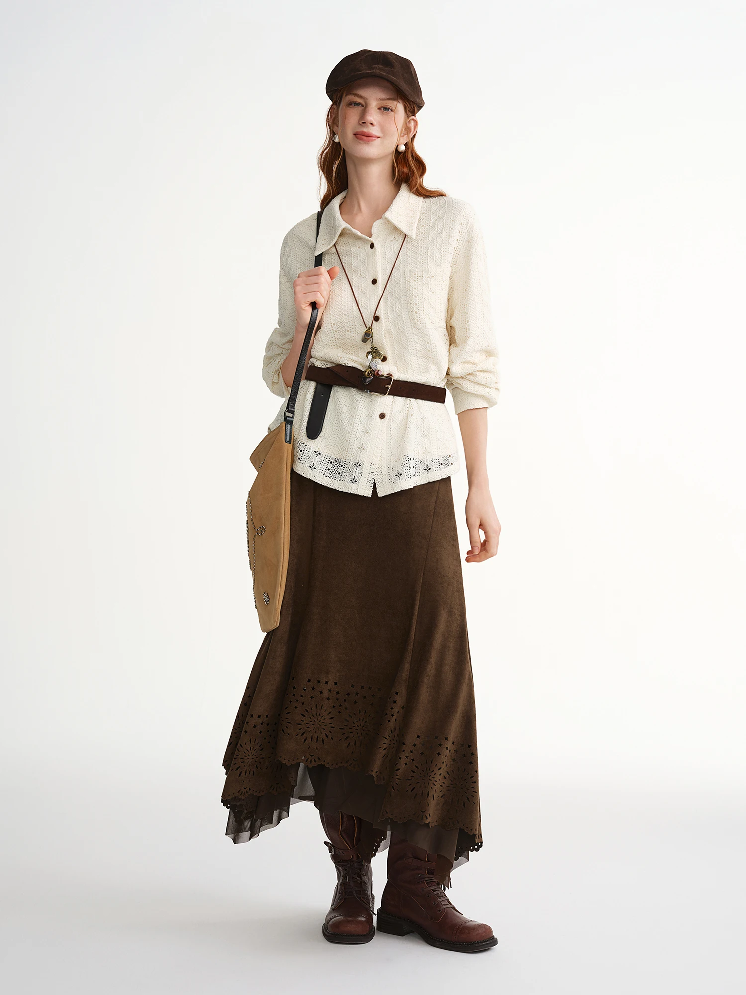 DUSHU Squisita abbigliamento da donna taglie forti Mezza gonna in velluto con ritagliatura in rilievo ambra per lusinghiero Mezza gonna alla moda versatile 2