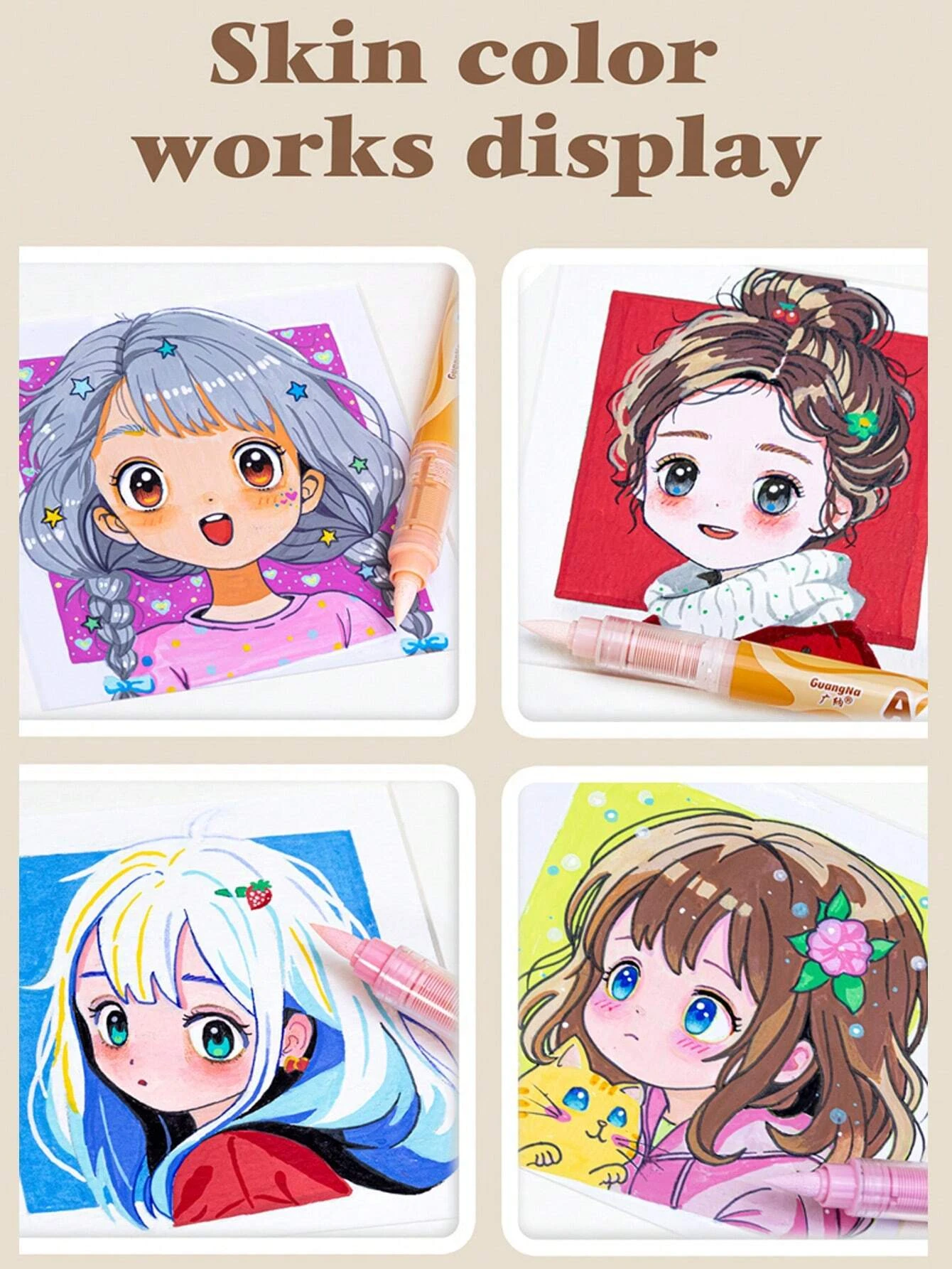GuangNa Set di pennarelli acrilici con pennello morbido da 12-72 colori, tono della pelle, colore macaron, disegnato a mano fai da te, pennarelli per pittura artistica, GN.8201F/M 5