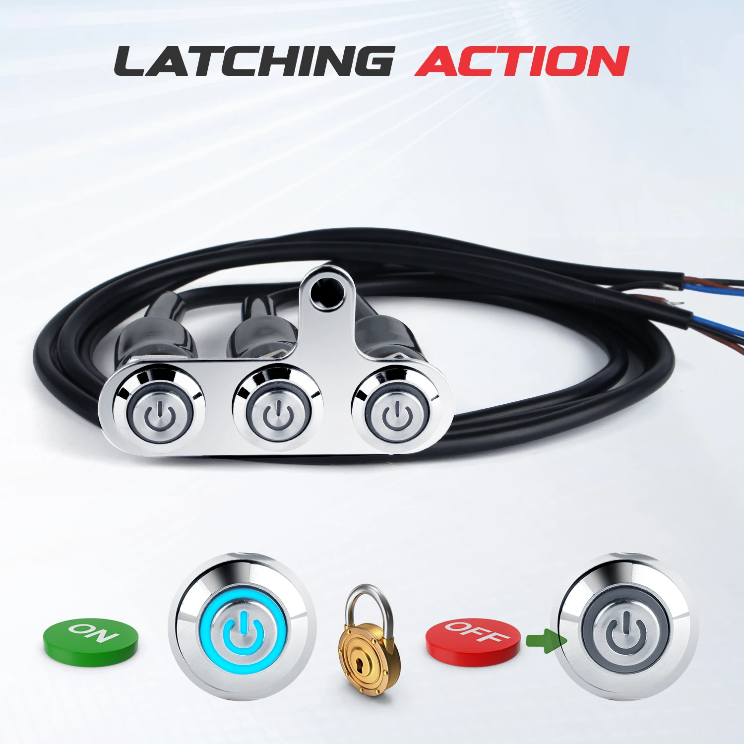 Interruttori manubrio moto LED blu - Acciaio inossidabile 12V con pulsante di controllo fendinebbia, adatti per bici da turismo da strada 4