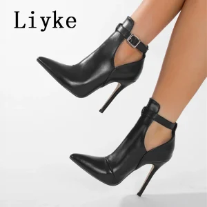 Liyke autunno inverno moda fibbia cinturino stivaletti per le donne Sexy punta a punta partito spogliarellista tacchi alti scarpe da donna stivaletti 1