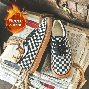 2021 Autunno/Inverno Nuovo Stile Stile Britannico Plaid Nero Bianco Plaid Testa Rotonda Versatile Fondo Piatto Scarpe Canva Per Le Donne 1