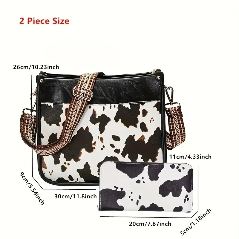 Borsa a tracolla modello mucca 2 pezzi, borsa a tracolla Casual in ecopelle alla moda con tracolla Vintage, borsa e borsa versatili da donna 6
