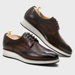 Scarpe derby da uomo classiche con punta alare Scarpe derby da uomo in vera pelle con lacci Casual Business Office Scarpe da uomo di marca di lusso Oxford Sneakers 1