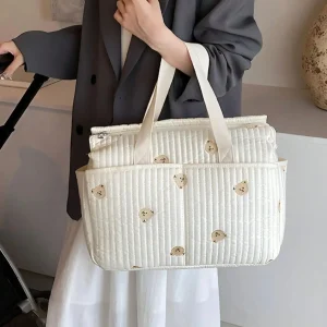 Nuova borsa per mummia ad alta capacità Borsa per mamma e bambino con orso ricamato Borsa per passeggino portatile per pannolini per biberon 1