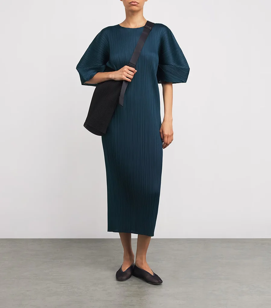 Miyake plissettato estivo nuovo abito da donna tinta unita girocollo maniche pieghevoli gonna lunga 2