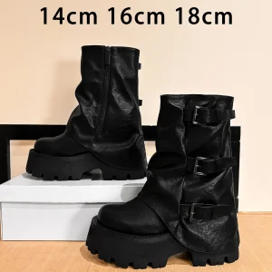 18 centimetri Super Crescente Scarpe Stivali Da Donna Tendenza Piattaforma Stivaletti Corti Cool Girls Nero Punk Stivaletti 14 centimetri Scarpe Grosse Stivaletti 1