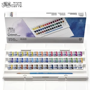 Winsor&Newton Cotman Set di colori ad acquerello Set da studio 45 mezze padelle con tavolozza di pennelli per artisti Forniture da disegno portatili 1