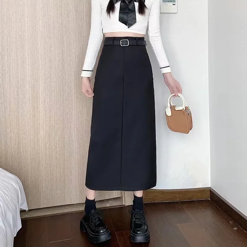 2024 Primavera Autunno High-End Gonna del vestito Pendulous Feel a vita alta Dimagrante Copertura dell'anca Versatile spacco laterale Copertura dell'anca A- Lin 4